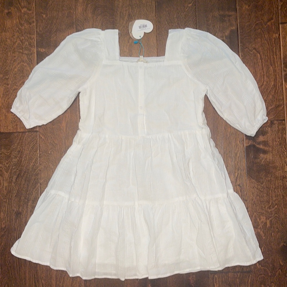 NWT Hayden Girls Girls Square Neck Button Detail Tiered Dress, Off White - XL